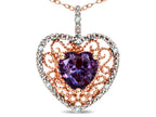 Star K Heart Shape 8mm Simulated Alexandrite filigree Heart Pendant Necklace 14k Rose Gold