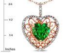 Star K Heart Shape 8mm Simulated Emerald filigree Heart Pendant Necklace 14k Rose Gold