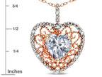 Star K Heart Shape 8mm Genuine White Topaz filigree Heart Pendant Necklace 14k Rose Gold