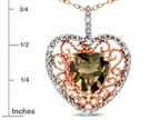 Star K Heart Shape 8mm Genuine Smoky Quartz filigree Heart Pendant Necklace 14k Rose Gold