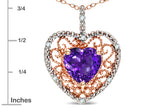 Star K Heart Shape 8mm Genuine Amethyst filigree Heart Pendant Necklace 10k Rose Gold
