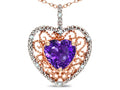 Star K Heart Shape 8mm Genuine Amethyst filigree Heart Pendant Necklace 10k Rose Gold