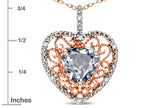 Star K Heart Shape 8mm Genuine Aquamarine filigree Heart Pendant Necklace 10k Rose Gold