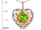 Star K Heart Shape 8mm Genuine Peridot filigree Heart Pendant Necklace 10k Rose Gold