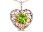Star K Heart Shape 8mm Genuine Peridot filigree Heart Pendant Necklace 10k Rose Gold
