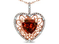 Star K Heart Shape 8mm Genuine Garnet filigree Heart Pendant Necklace 10k Rose Gold