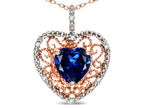 Star K Heart Shape 8mm Created Sapphire filigree Heart Pendant Necklace 10k Rose Gold