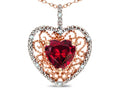 Star K Heart Shape 8mm Created Ruby filigree Heart Pendant Necklace 10k Rose Gold