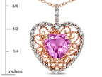 Star K Heart Shape 8mm Created Pink Sapphire filigree Heart Pendant Necklace 10k Rose Gold