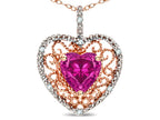 Star K Heart Shape 8mm Simulated Pink Tourmaline filigree Heart Pendant Necklace 10k Rose Gold