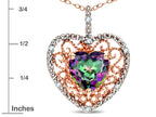 Star K Heart Shape 8mm Rainbow Mystic Topaz filigree Heart Pendant Necklace 10k Rose Gold
