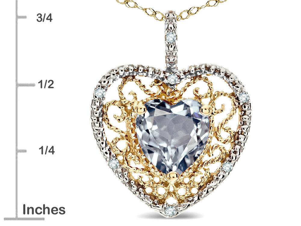 Star K Heart Shape 8mm Genuine Aquamarine filigree Heart Pendant Necklace 14k Yellow Gold
