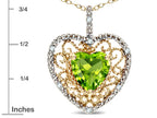 Star K Heart Shape 8mm Genuine Peridot filigree Heart Pendant Necklace 14k Yellow Gold