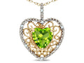 Star K Heart Shape 8mm Genuine Peridot filigree Heart Pendant Necklace 14k Yellow Gold