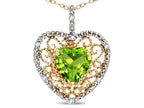 Star K Heart Shape 8mm Genuine Peridot filigree Heart Pendant Necklace 14k Yellow Gold
