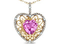 Star K Heart Shape 8mm Created Pink Sapphire filigree Heart Pendant Necklace 14k Yellow Gold