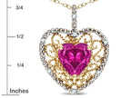 Star K Heart Shape 8mm Simulated Pink Tourmaline filigree Heart Pendant Necklace 14k Yellow Gold