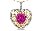 Star K Heart Shape 8mm Simulated Pink Tourmaline filigree Heart Pendant Necklace 14k Yellow Gold