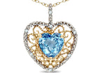 Star K Heart Shape 8mm Simulated Aquamarine filigree Heart Pendant Necklace 14k Yellow Gold