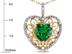 Star K Heart Shape 8mm Simulated Emerald filigree Heart Pendant Necklace 14k Yellow Gold