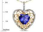 Star K Heart Shape 8mm Simulated Tanzanite filigree Heart Pendant Necklace 14k Yellow Gold