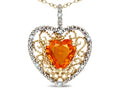 Star K Heart Shape 8mm Simulated Orange Mexican Fire Opal filigree Heart Pendant Necklace 14k Yellow Gold