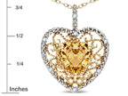 Star K Heart Shape 8mm Simulated Imperial Yellow Topaz filigree Heart Pendant Necklace 14k Yellow Gold