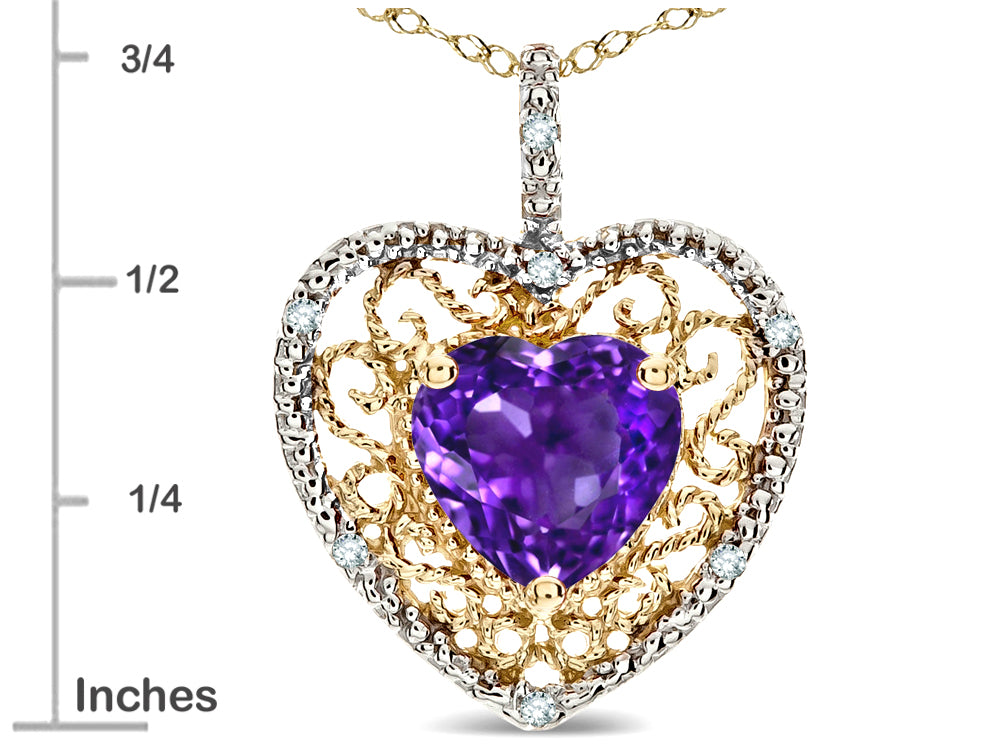 Star K Heart Shape 8mm Genuine Amethyst filigree Heart Pendant Necklace 10k Yellow Gold