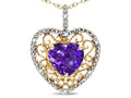 Star K Heart Shape 8mm Genuine Amethyst filigree Heart Pendant Necklace 10k Yellow Gold