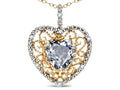 Star K Heart Shape 8mm Genuine Aquamarine filigree Heart Pendant Necklace 10k Yellow Gold