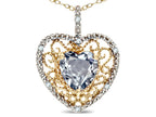 Star K Heart Shape 8mm Genuine Aquamarine filigree Heart Pendant Necklace 10k Yellow Gold