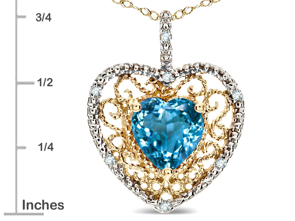 Star K Heart Shape 8mm Genuine Blue Topaz filigree Heart Pendant Necklace 10k Yellow Gold