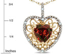 Star K Heart Shape 8mm Genuine Garnet filigree Heart Pendant Necklace 10k Yellow Gold