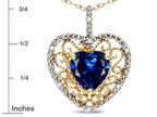 Star K Heart Shape 8mm Created Sapphire filigree Heart Pendant Necklace 10k Yellow Gold