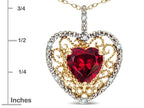 Star K Heart Shape 8mm Created Ruby filigree Heart Pendant Necklace 10k Yellow Gold