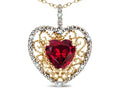 Star K Heart Shape 8mm Created Ruby filigree Heart Pendant Necklace 10k Yellow Gold
