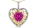 Star K Heart Shape 8mm Simulated Pink Tourmaline filigree Heart Pendant Necklace 10k Yellow Gold
