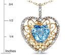 Star K Heart Shape 8mm Simulated Aquamarine filigree Heart Pendant Necklace 10k Yellow Gold