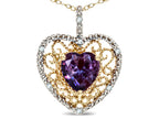 Star K Heart Shape 8mm Simulated Alexandrite filigree Heart Pendant Necklace 10k Yellow Gold