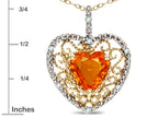 Star K Heart Shape 8mm Simulated Orange Mexican Fire Opal filigree Heart Pendant Necklace 10k Yellow Gold
