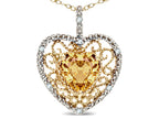 Star K Heart Shape 8mm Simulated Imperial Yellow Topaz filigree Heart Pendant Necklace 10k Yellow Gold