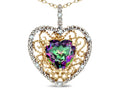 Star K Heart Shape 8mm Rainbow Mystic Topaz filigree Heart Pendant Necklace 10k Yellow Gold