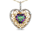 Star K Heart Shape 8mm Rainbow Mystic Topaz filigree Heart Pendant Necklace 10k Yellow Gold
