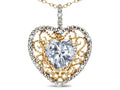 Star K Heart Shape 8mm Genuine White Topaz filigree Heart Pendant Necklace 10k Yellow Gold