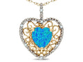 Star K Heart Shape 8mm Blue Created Opal filigree Heart Pendant Necklace 10k Yellow Gold