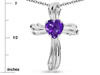 Star K Heart Shape 6mm Genuine Amethyst Ribbed Cross Of Love Pendant Necklace