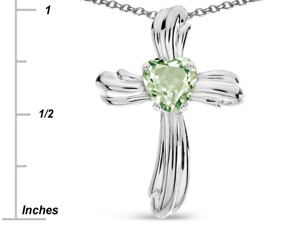 Star K Heart Shape 6mm Genuine Green Amethyst Ribbed Cross Of Love Pendant Necklace