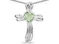 Star K Heart Shape 6mm Genuine Green Amethyst Ribbed Cross Of Love Pendant Necklace
