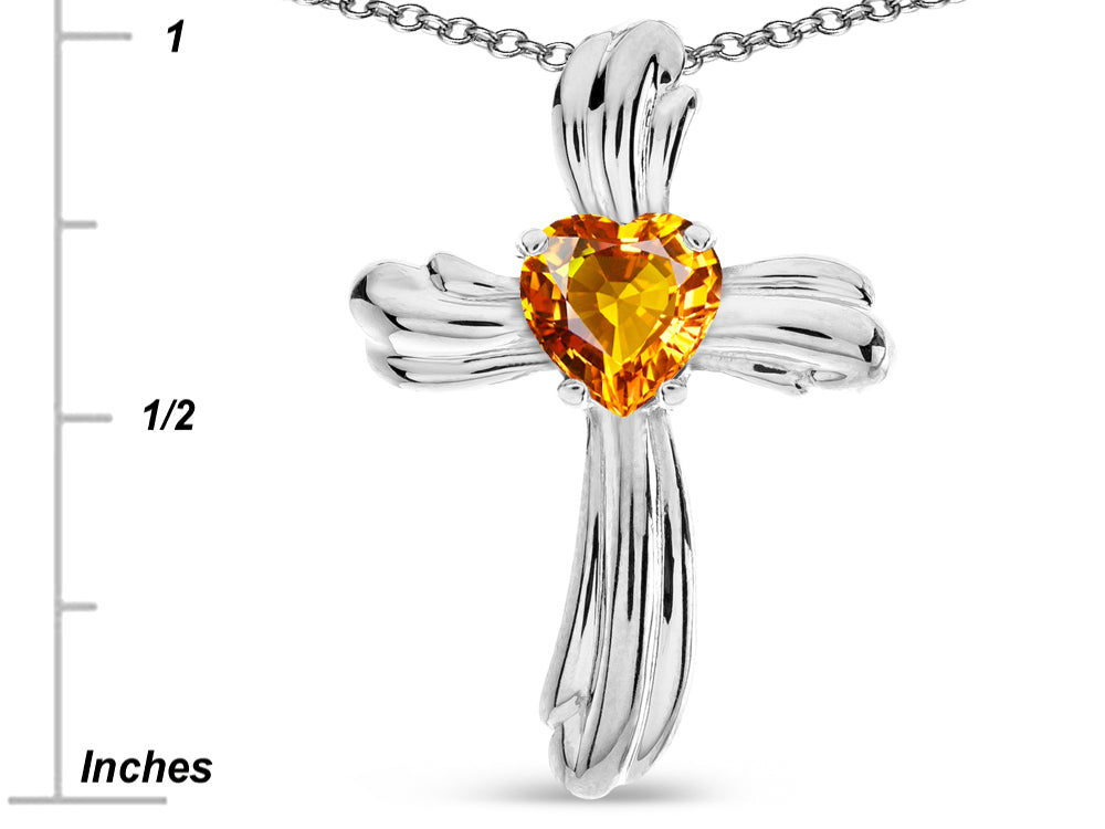 Star K Heart Shape 6mm Genuine Citrine Ribbed Cross Of Love Pendant Necklace