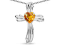 Star K Heart Shape 6mm Genuine Citrine Ribbed Cross Of Love Pendant Necklace